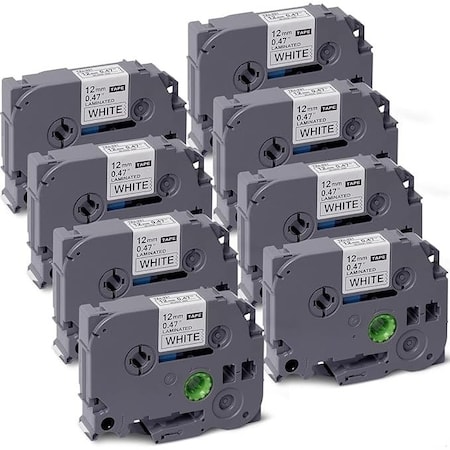 Swetech Labels Brother Compatible P-touch label tape Tze-231 12mm 0.47 in. inch black on white laminated, 8PK Tze-231-SWE